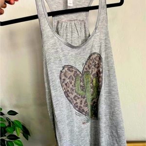 Women’s large, gray, cactus, leopard heart tank top